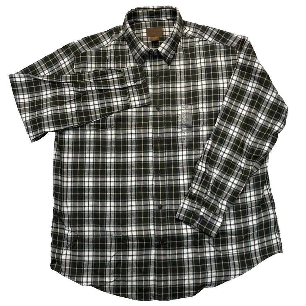 St. John's Bay Mens XL Flannel Shirt Green Plaid Long Sleeve NWT Cotton